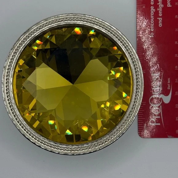 Lori Greiner Silver Jewelry Box Trinket box with Yellow Crystal Gem Lid - Picture 7 of 8